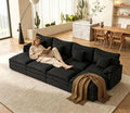 142" Cloud Sleeper Couch Living Room, Sectional Sofabed, Black