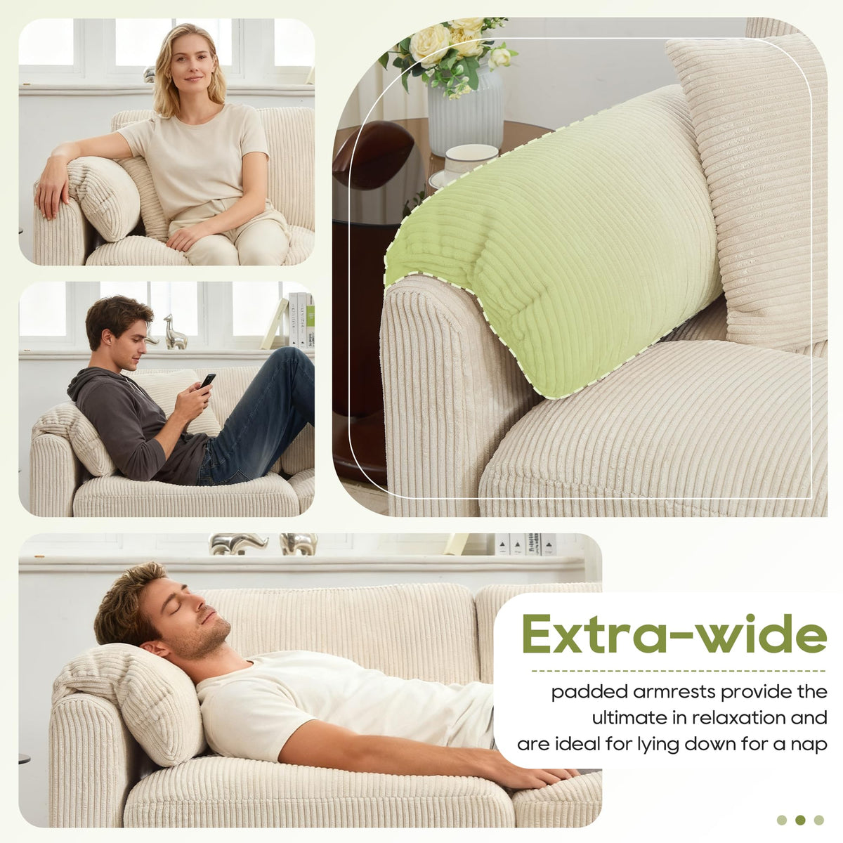 Corduroy Modular Sectional Sofa Couch (Beige, 113 Inch 7-Seater)