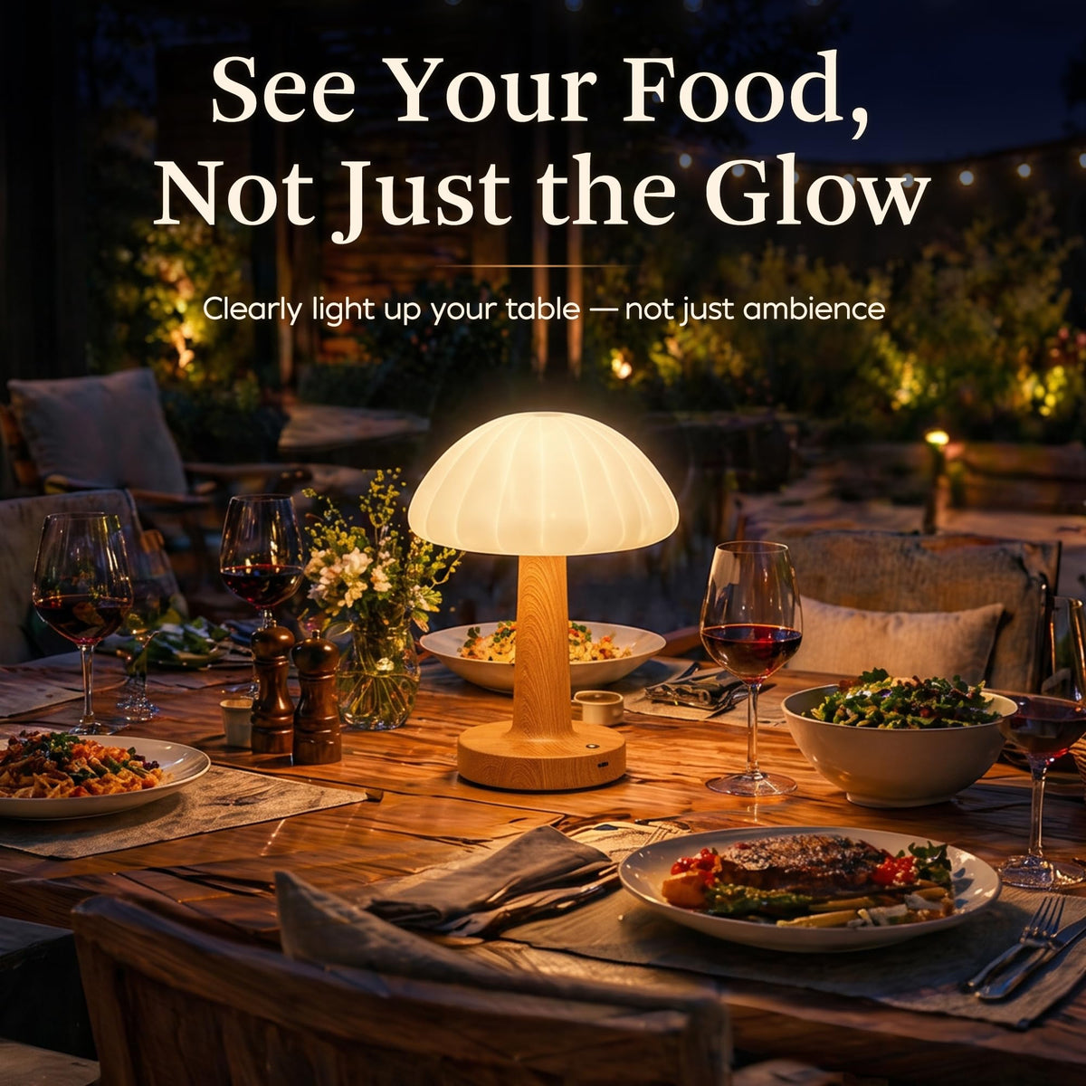 Outdoor Table Lamp, Mushroom Shape, Rechargeable, Waterproof
