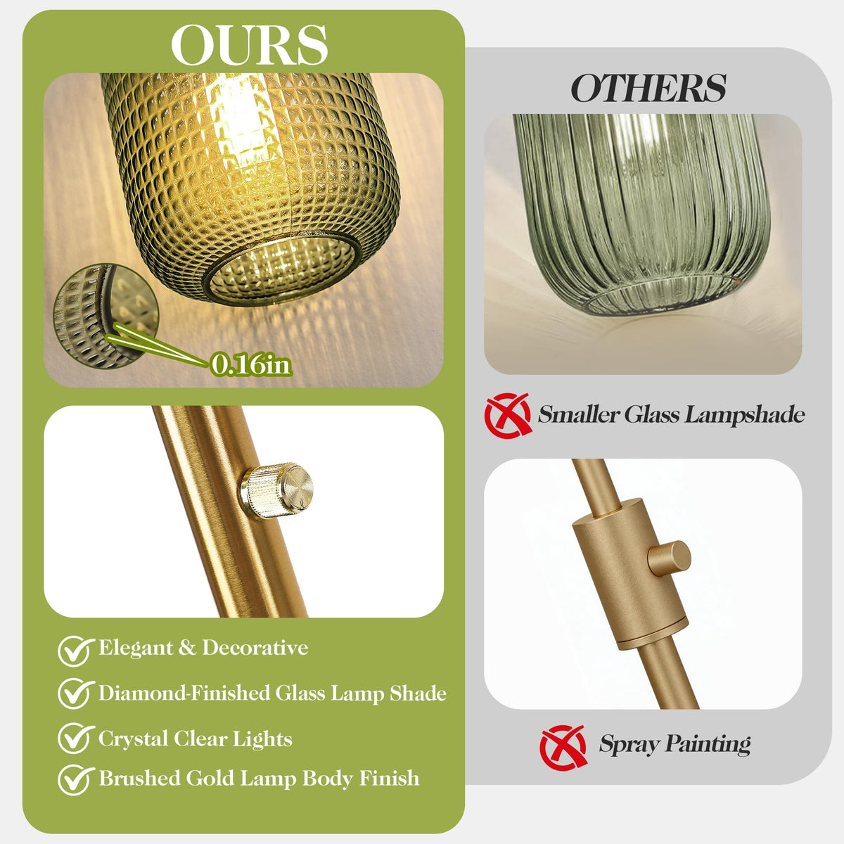 Modern Gold Green Floor Lamps, 67" Bedroom Standing Lamp