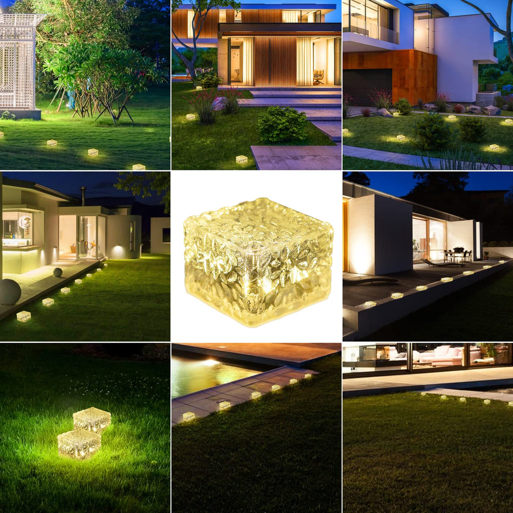 6 Pack Solar Brick Lights Landscape Path Light Garden Decoration Yard Paver Road Lighting Recessed Paver for Garden