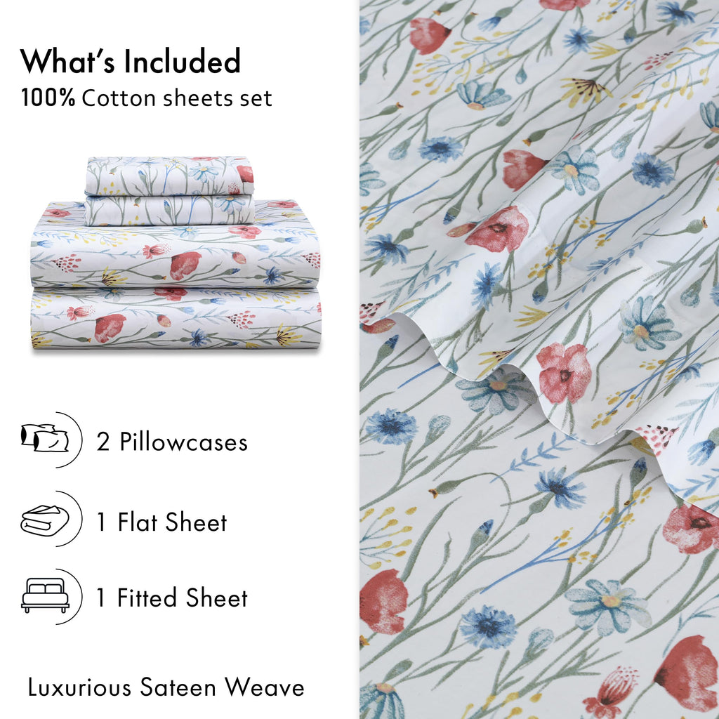 100% Cotton Sateen Sheet Set, Sweet Pea Fest
