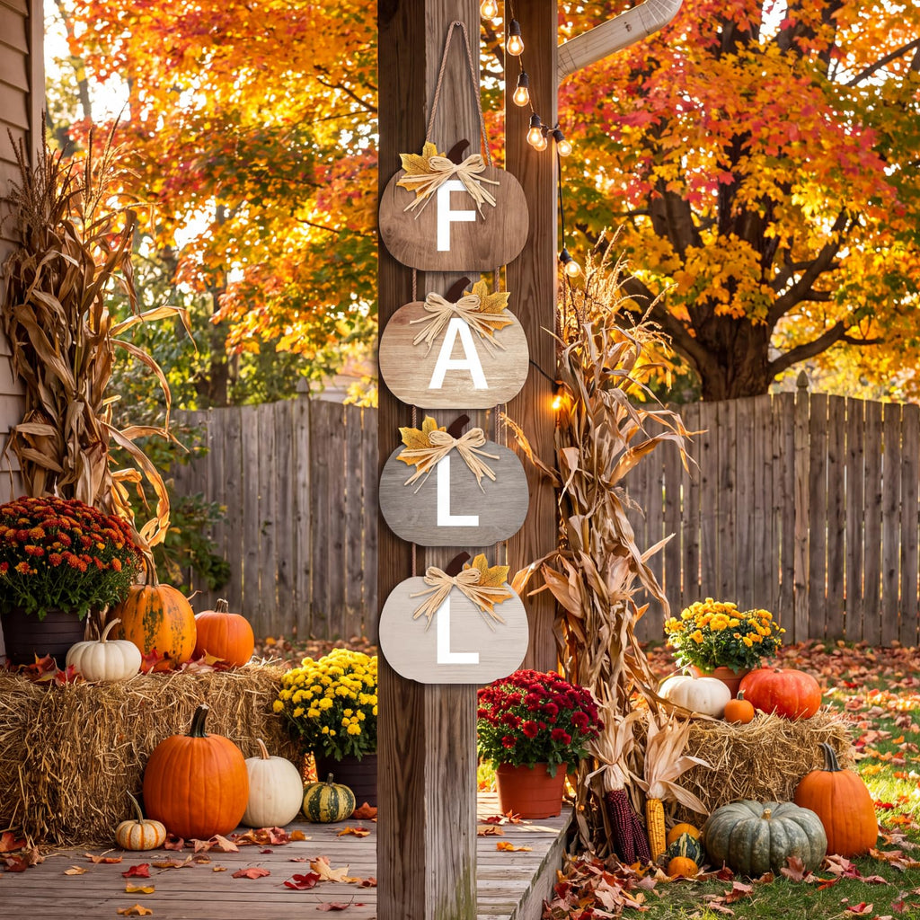 Fall Porch Sign Wooden Hanging Farmhouse, Classic Color, Pumpkin