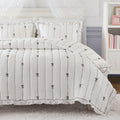 Bow Embroidered Ruffle Black Quilt Set, 3pc
