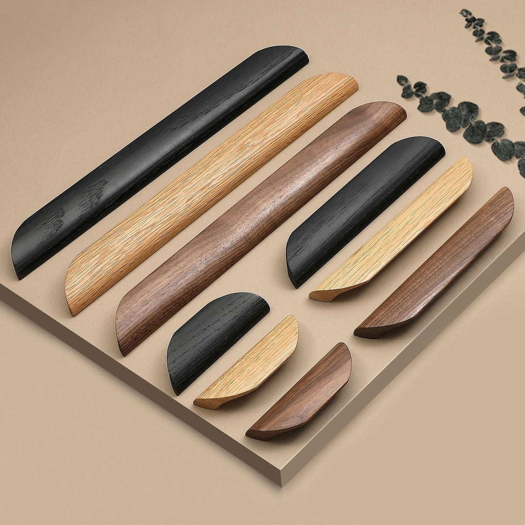 6 pcs Walnut Wood Square Angle 4.41 in Wooden Windbreaker Cabinet Door Handle Wooden Antique Style Long Walnut