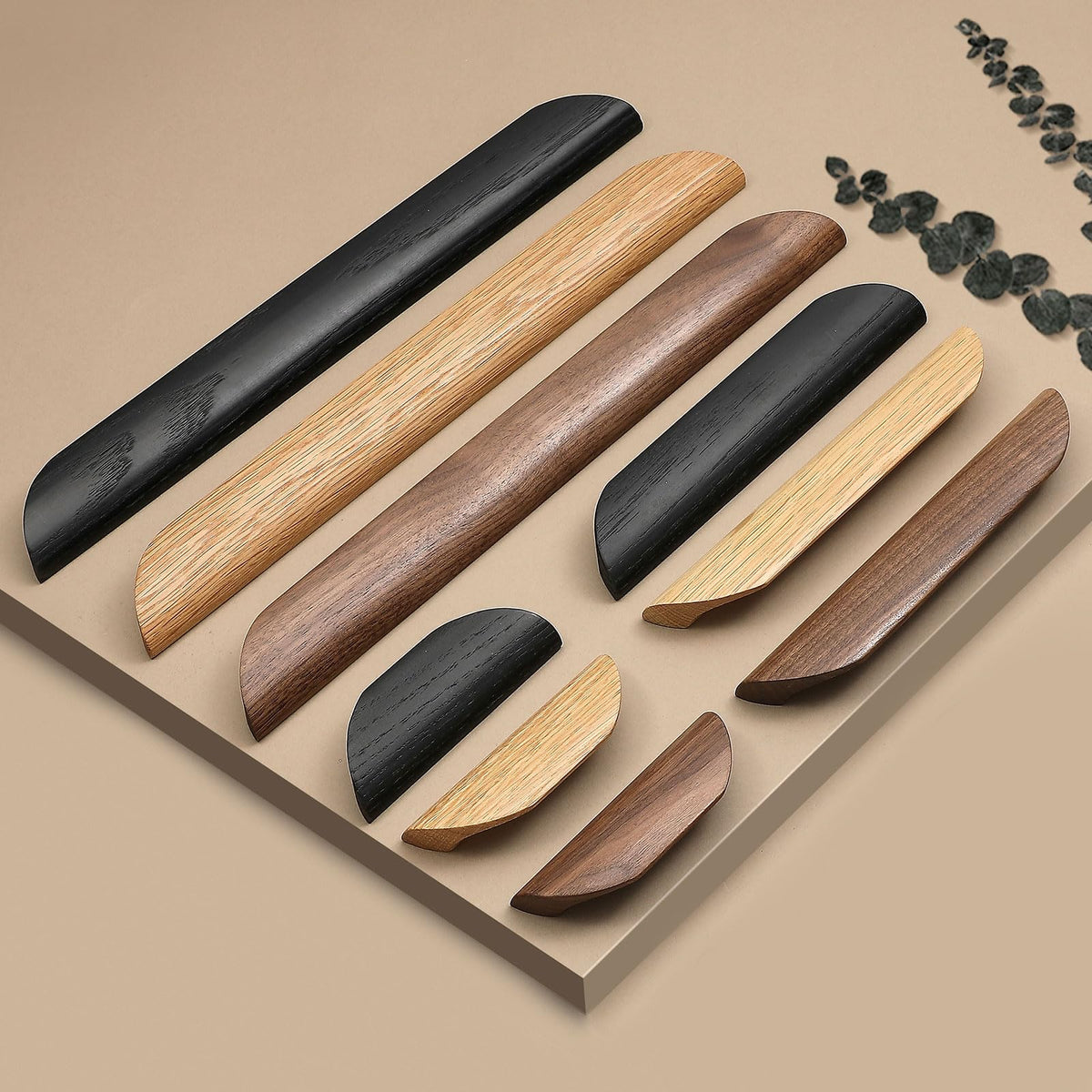 6 pcs Walnut Wood Square Angle 4.41 in Wooden Windbreaker Cabinet Door Handle Wooden Antique Style Long Walnut