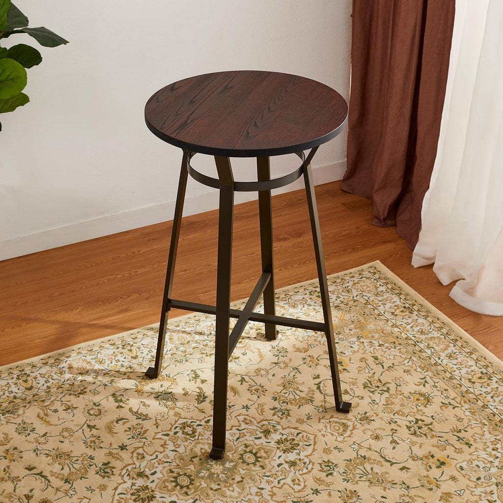 41.25" H Round Bar Table, Bistro Pub Table with Solid Wood Top and Metal Footrest, Rustic Industrial Small Bar Height