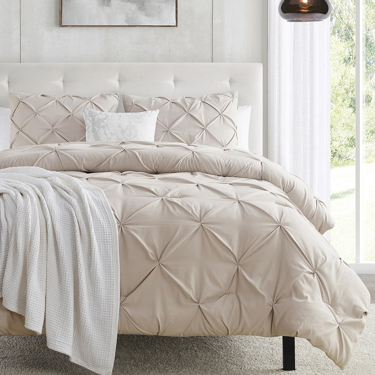 Duvet Cover Set Linen - Soft Double Brushed Duvet Set with Button Closure & Corner Ties, 2 Piece Luxurious Pinch