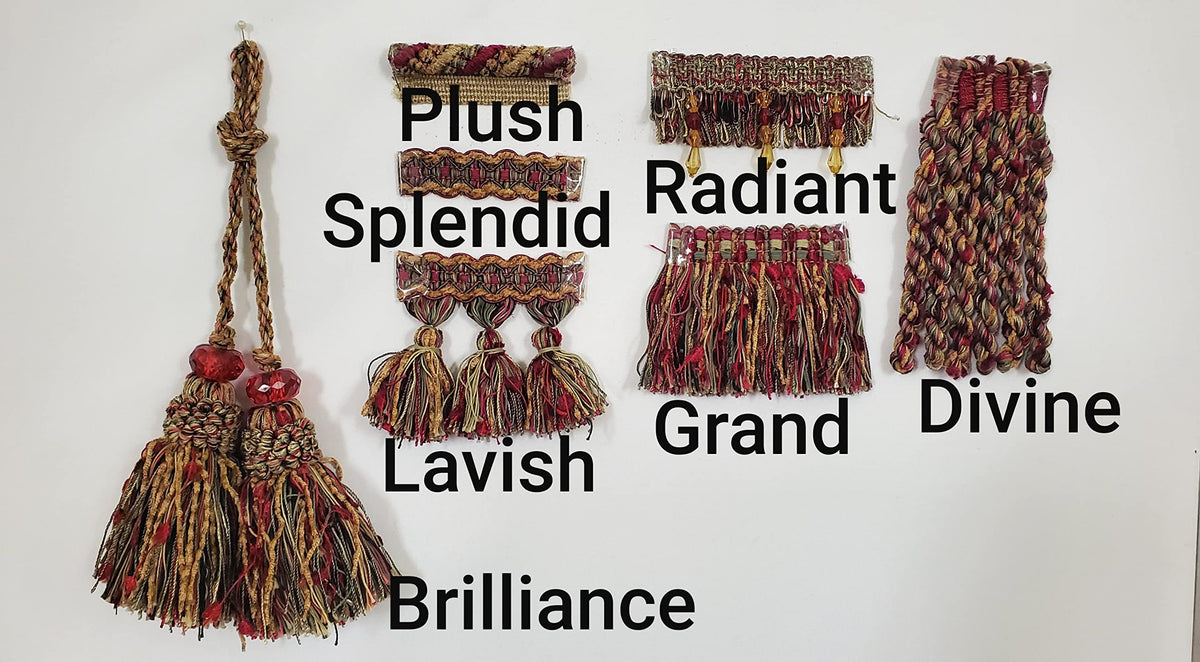 Lot Chenille Double Chair Tie Tassel Tie - Ablaze - Red, Green, Gold - 6 Pieces