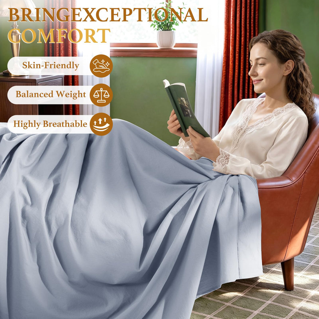 100% Washed Cotton Sheets Set, Linen-Like Feel Sheets