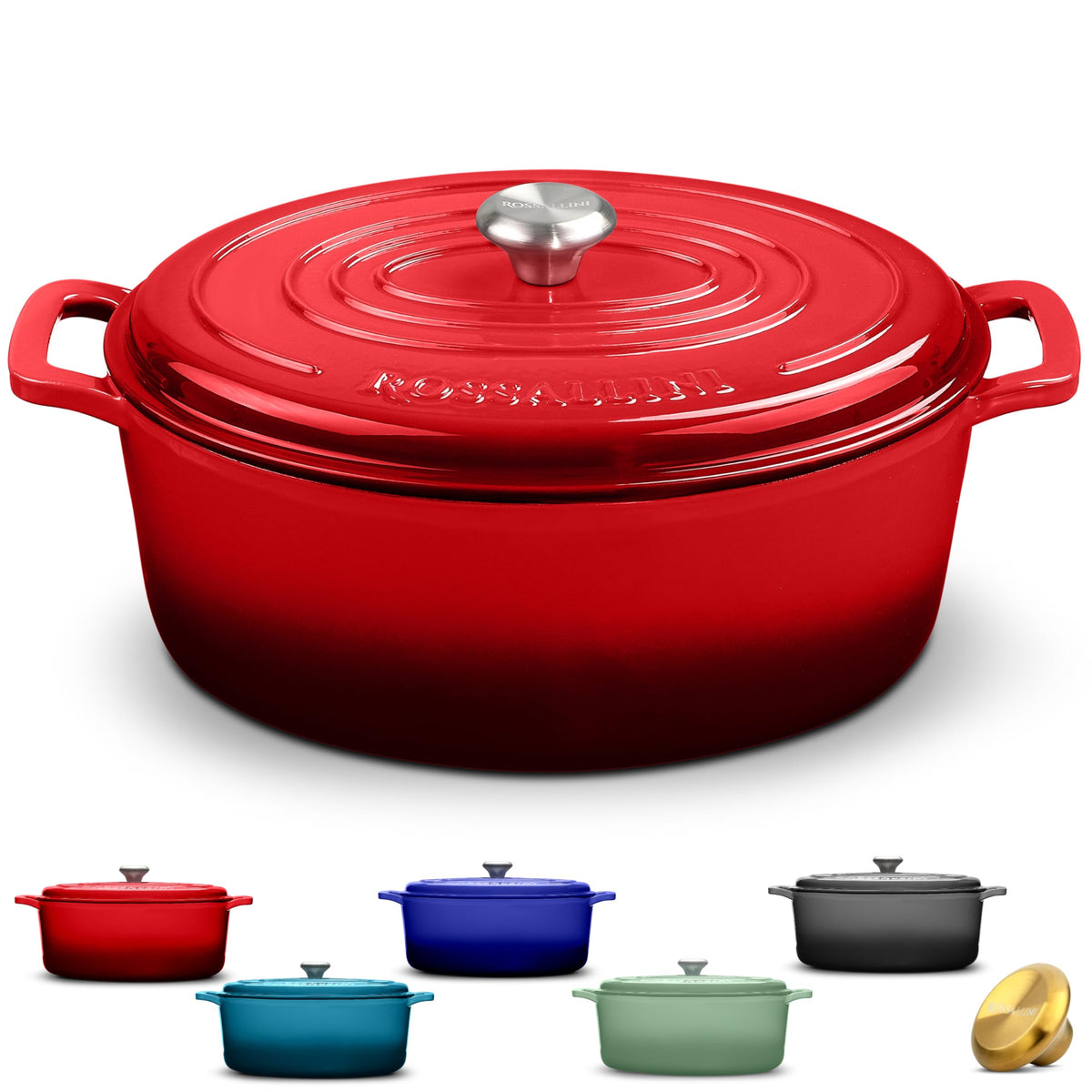 Enameled Cast Iron Oval Dutch Oven Pot with Lid, 5 Quart, Red