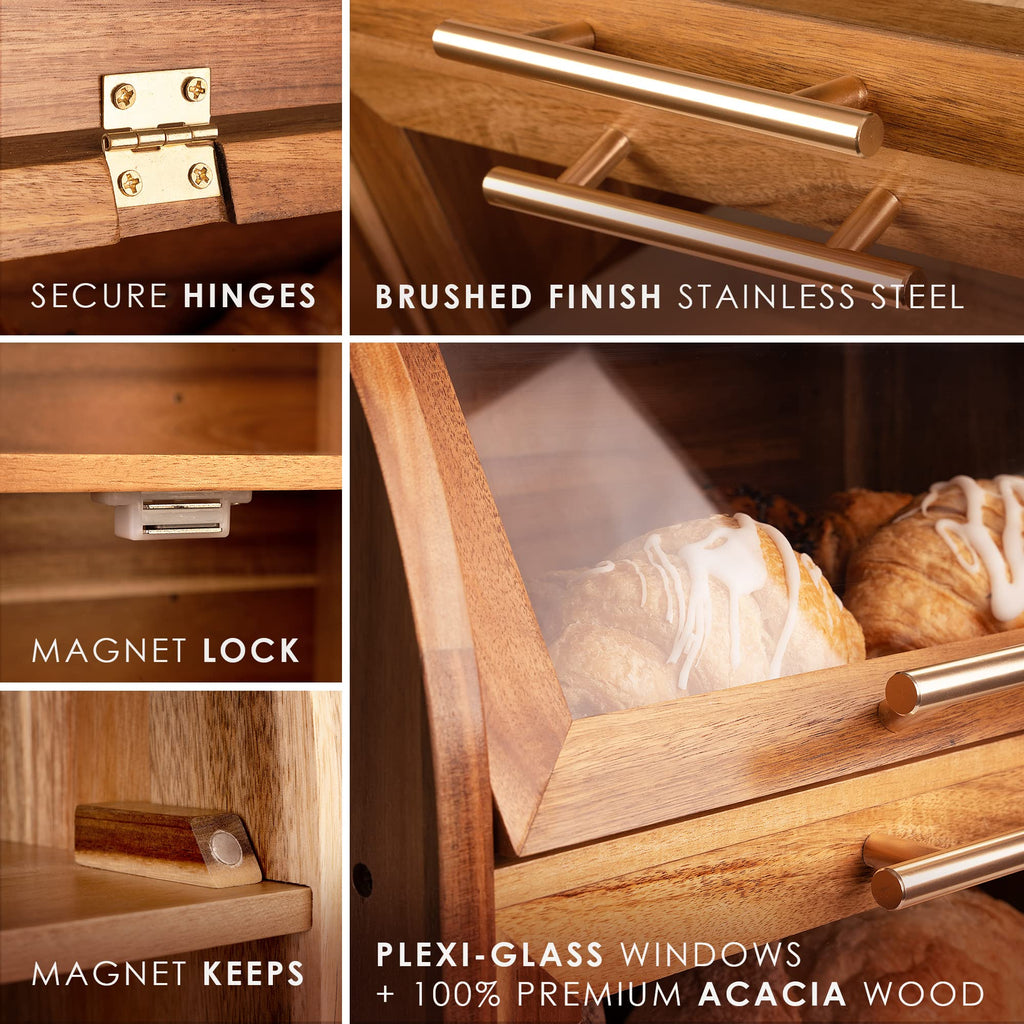 Bread Box - Arise Acacia Wooden Countertop, Extra Large 2-Shelf