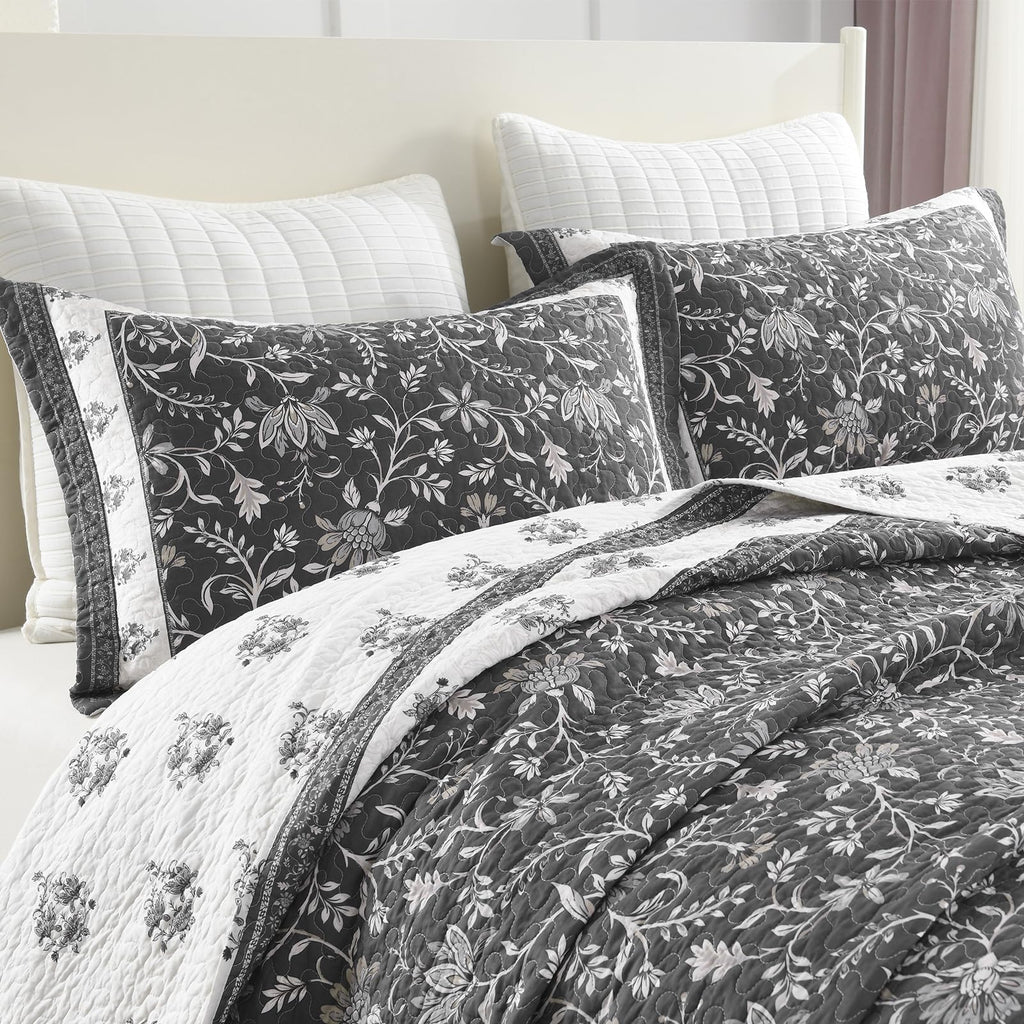 Farmhouse Botanical Quilt Set - 100% Cotton Quilts with 2 Pillow Shams, 3 Piece Bedspread Lightweight Bedding