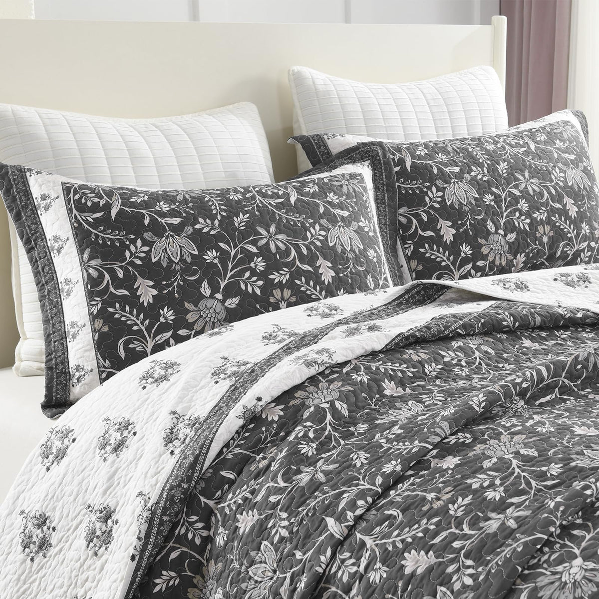 Farmhouse Botanical Quilt Set - 100% Cotton Quilts with 2 Pillow Shams, 3 Piece Bedspread Lightweight Bedding