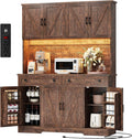 71'' Pantry Cabinet, Kitchen Hutch with Storage, LED & Power, Brown | 2 AC Outlets, 2 USB Ports, 6 Door Shelves, 2