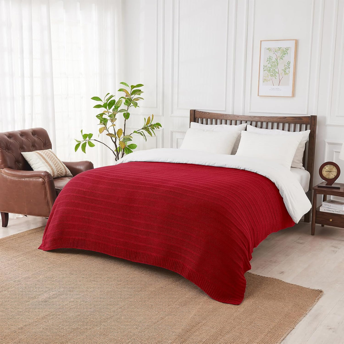 Christmas Red Stripe Knit Throw Blanket 50"x60"