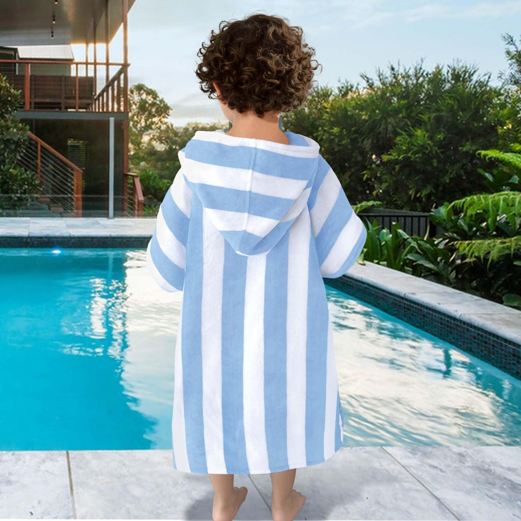 Toddler Poncho Towel 1-3Y,100% Cotton, Light‐Blue Stripe