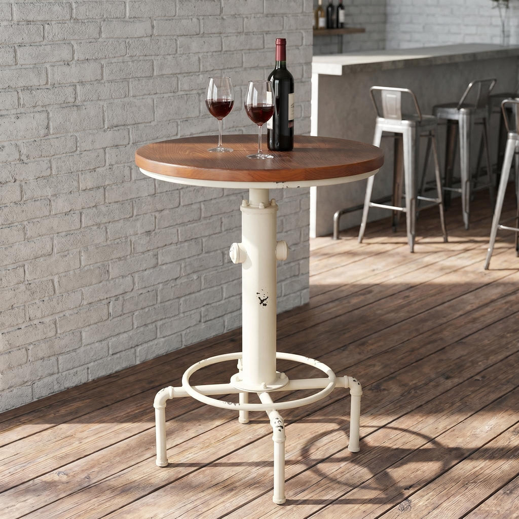 Industrial Bar Table 32.3-38.2" Adjustable Pub Table Kitchen Dining Coffee Bistro Table (Antique White)