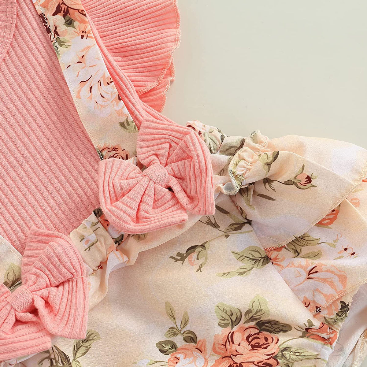 Baby Girl Floral Romper Newborn Dress Ruffle Bodysuit Suspender Shorts Jumpsuit Cute Summer Clothes and Headband
