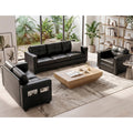 Black Faux Leather Sectional Couch, 3-Piece Sofa Set
