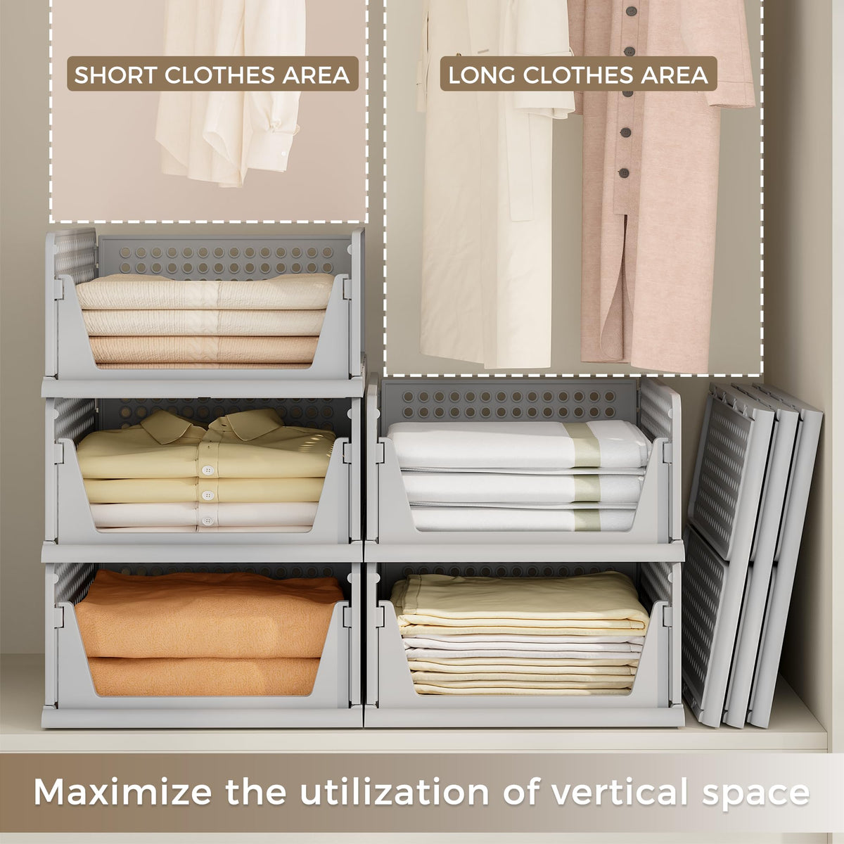 8 Pack Closet Organizer Storage Bins Stackable Plastic Drawer Shelf