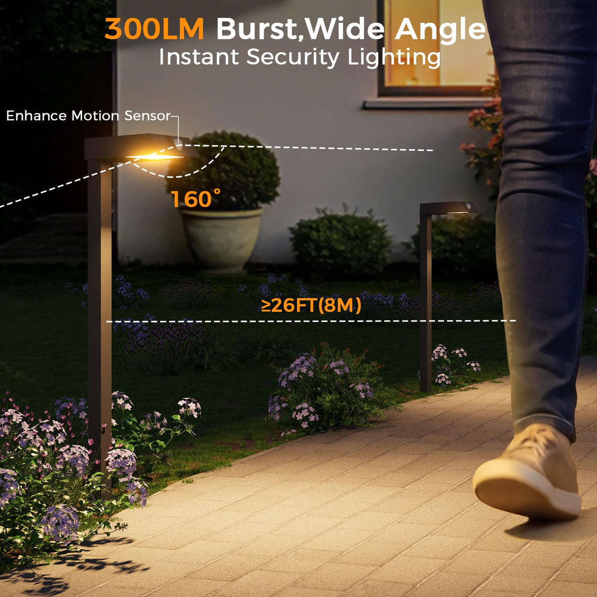 Solar Pathway Lights, 4 Pack Metal Motion Sensor Outdoor Lights