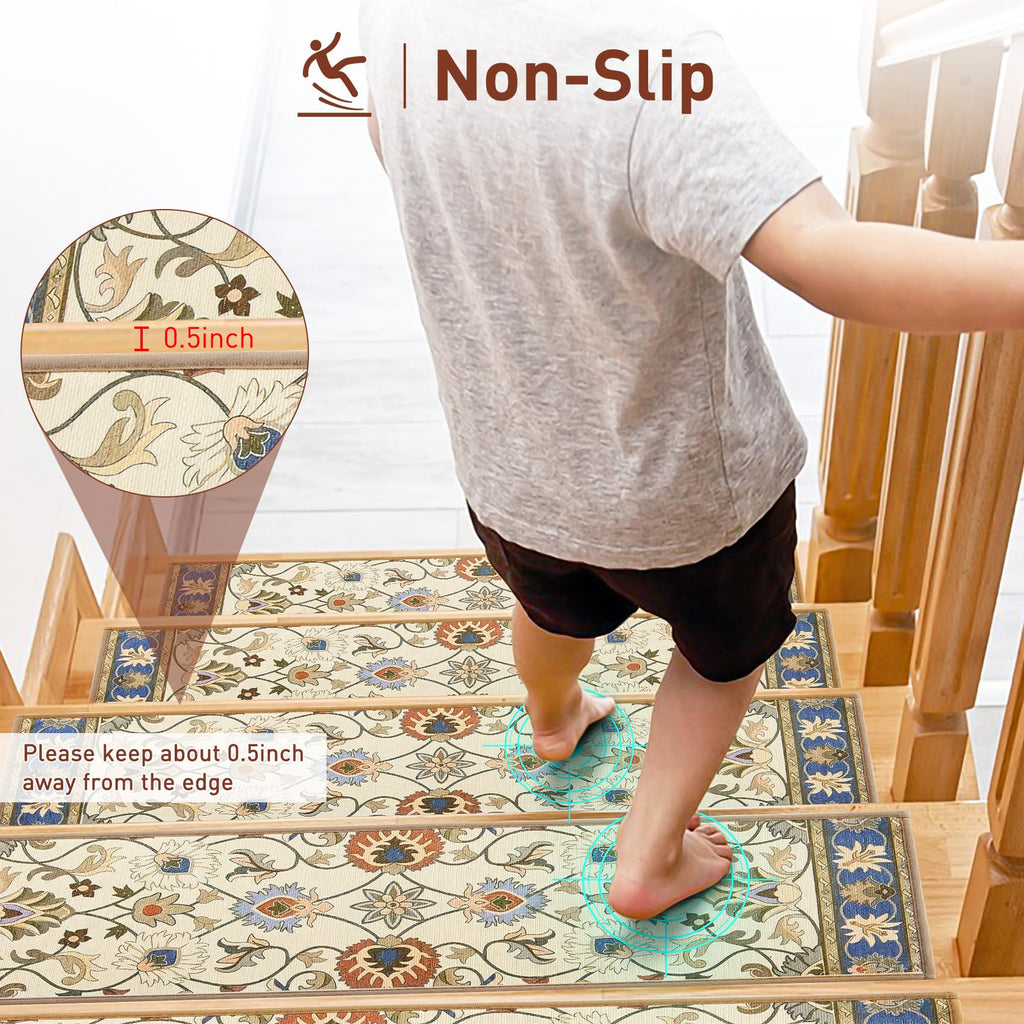 Non Slip for Wooden Steps, 30in x 8in Indoor Staircase Step Treads for Dogs, Reusable Stair Carpet Runner with TPR