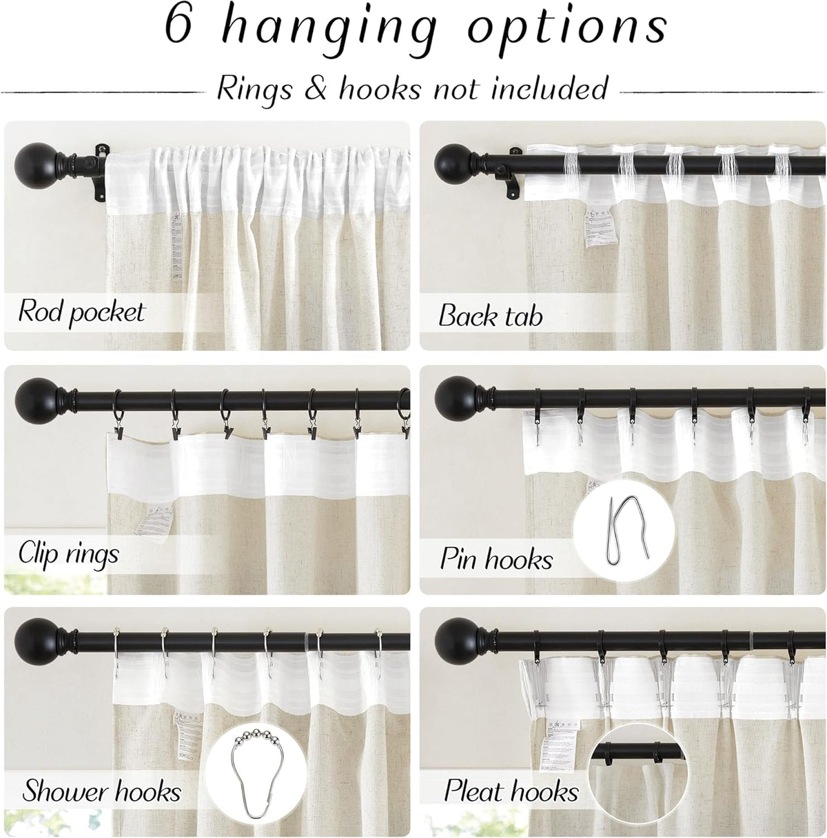 Natural Linen and polyester Curtains, Back Tab & Rod Pocket with Pleat Tab Privacy Added with Light