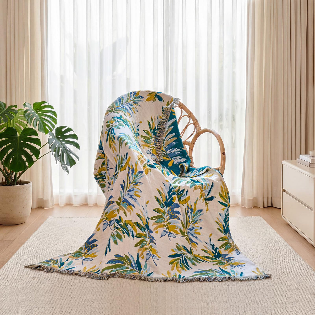 Boho Throw Blanket - Cotton Breathable 50"x60" Blankets for Bed Sofa