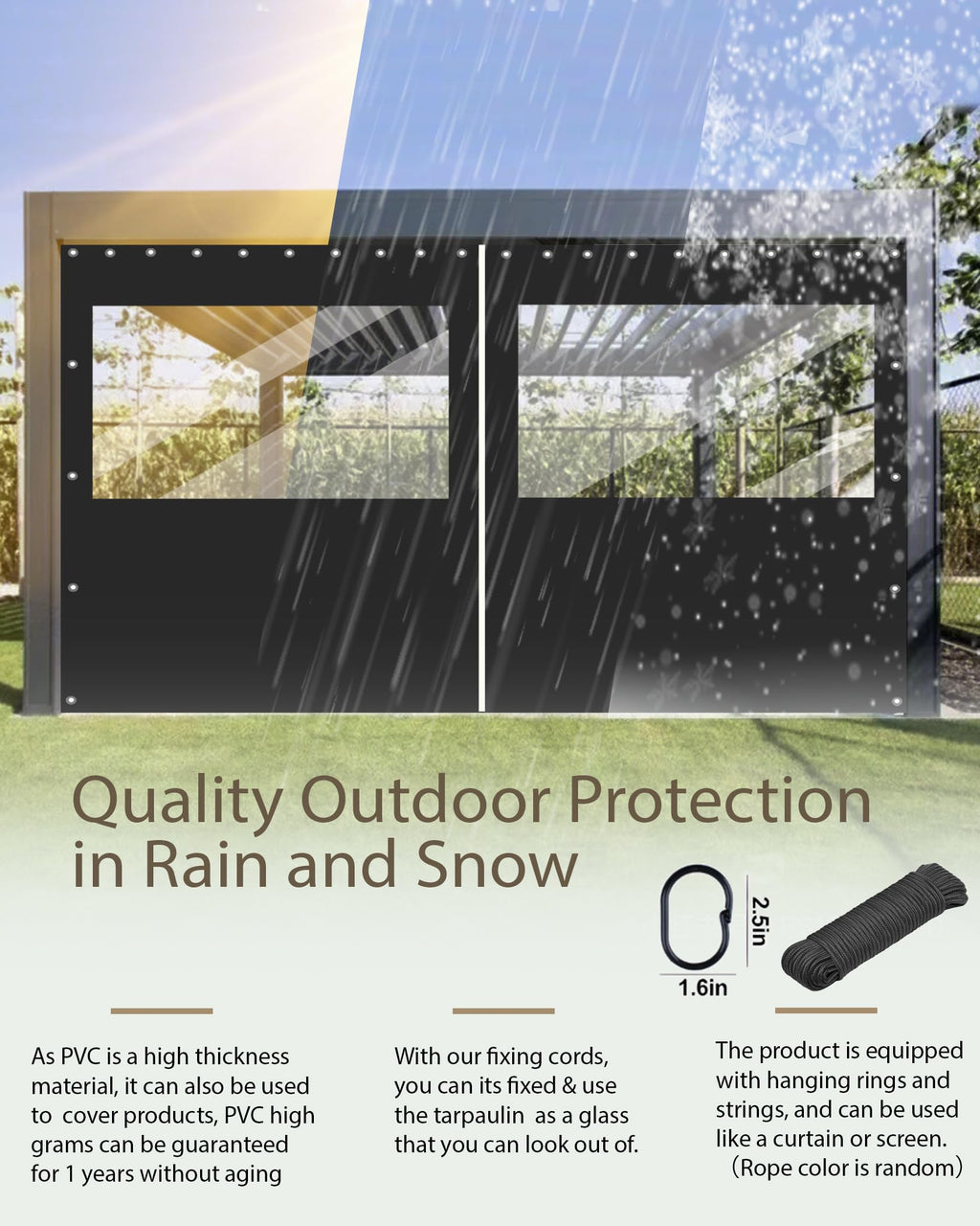 7(H) x16(W) ft Heavy Duty Vinyl Gazebo Curtain Replacement with Window, Privacy Gazebo Curtain Outdoor Waterproof