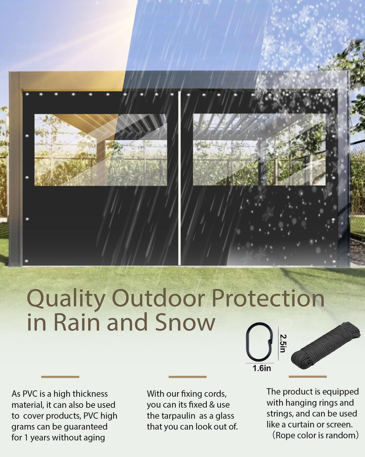 7(H) x16(W) ft Heavy Duty Vinyl Gazebo Curtain Replacement with Window, Privacy Gazebo Curtain Outdoor Waterproof