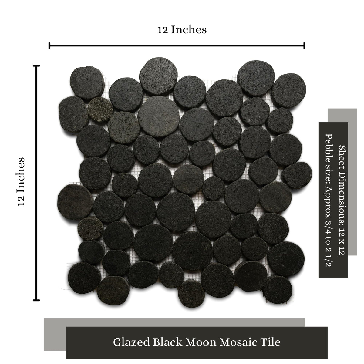 CNK Glazed Black Moon Mosaic - 12" X 12" Unpolished Natural Stone, Bathroom, Kitchen, Backsplashes, Shower Floors