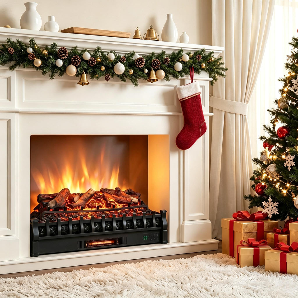 30" Electric Fireplace Insert, Lemon Wood Log Heater w/Remote