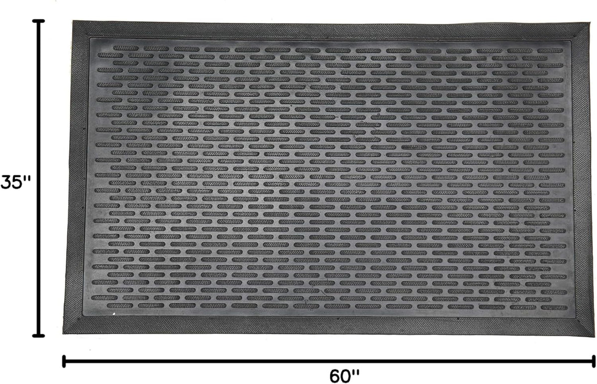 Waterproof Rubber Outdoor Doormat - Heavy-Duty Non-Slip Rubber Floor Mat with Ridge Scraper Pattern, All-Weather
