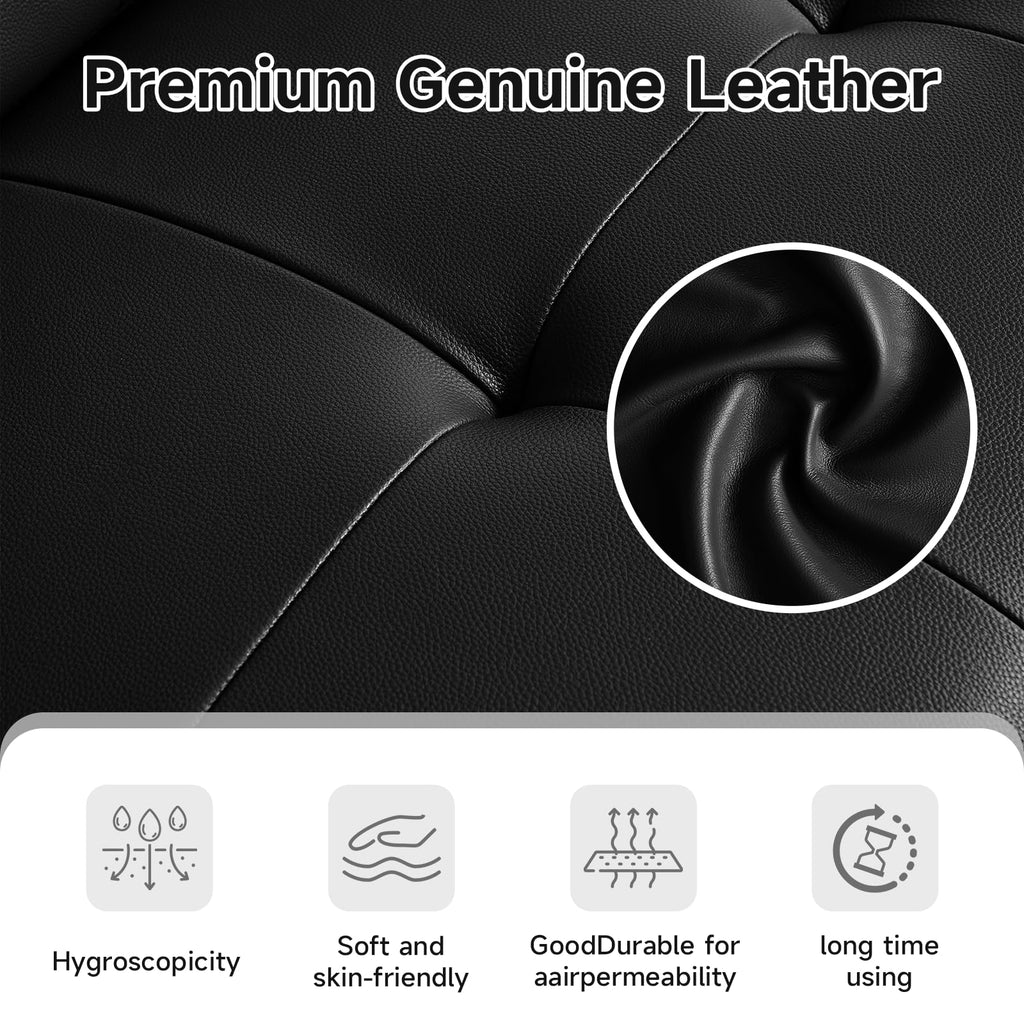 Genuine Leather Electric Pull Out Couch, Power Reclining Sofa with Adjustable Headrests | Extendable Footrest | USB &