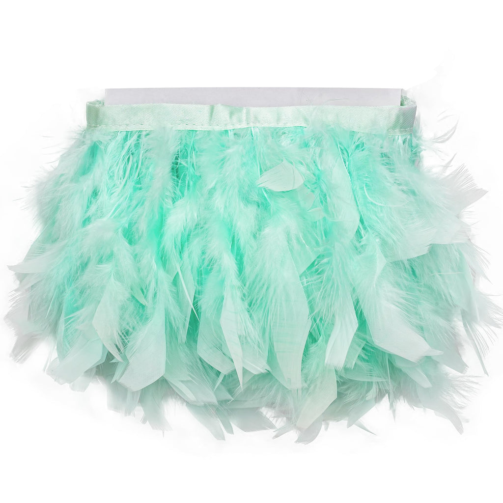 Natural Turkey Feather Trim Fringe 5.46 Yards 4-6 Inch Mint Green for DIY