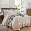Ruffled Quilt Bedding Set 96 * 108 in - 3 Pieces Solid Shabby Chic Farmhouse Ruffles Rustic Coverlet