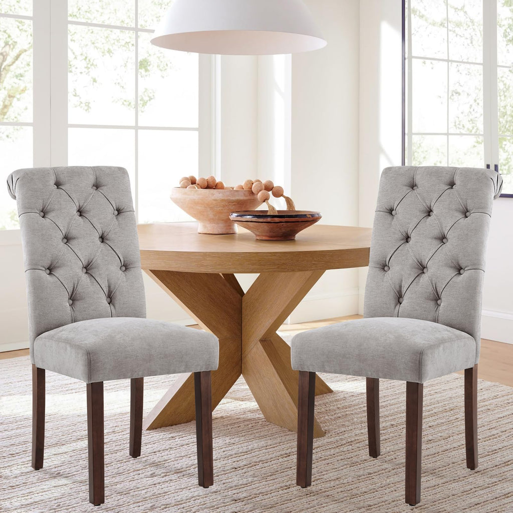 Button Tufted Dining Chairs Set of 6, Parsons Upholstered Fabric Dining Room Chair Kitchen Chairs with Wood Legs and