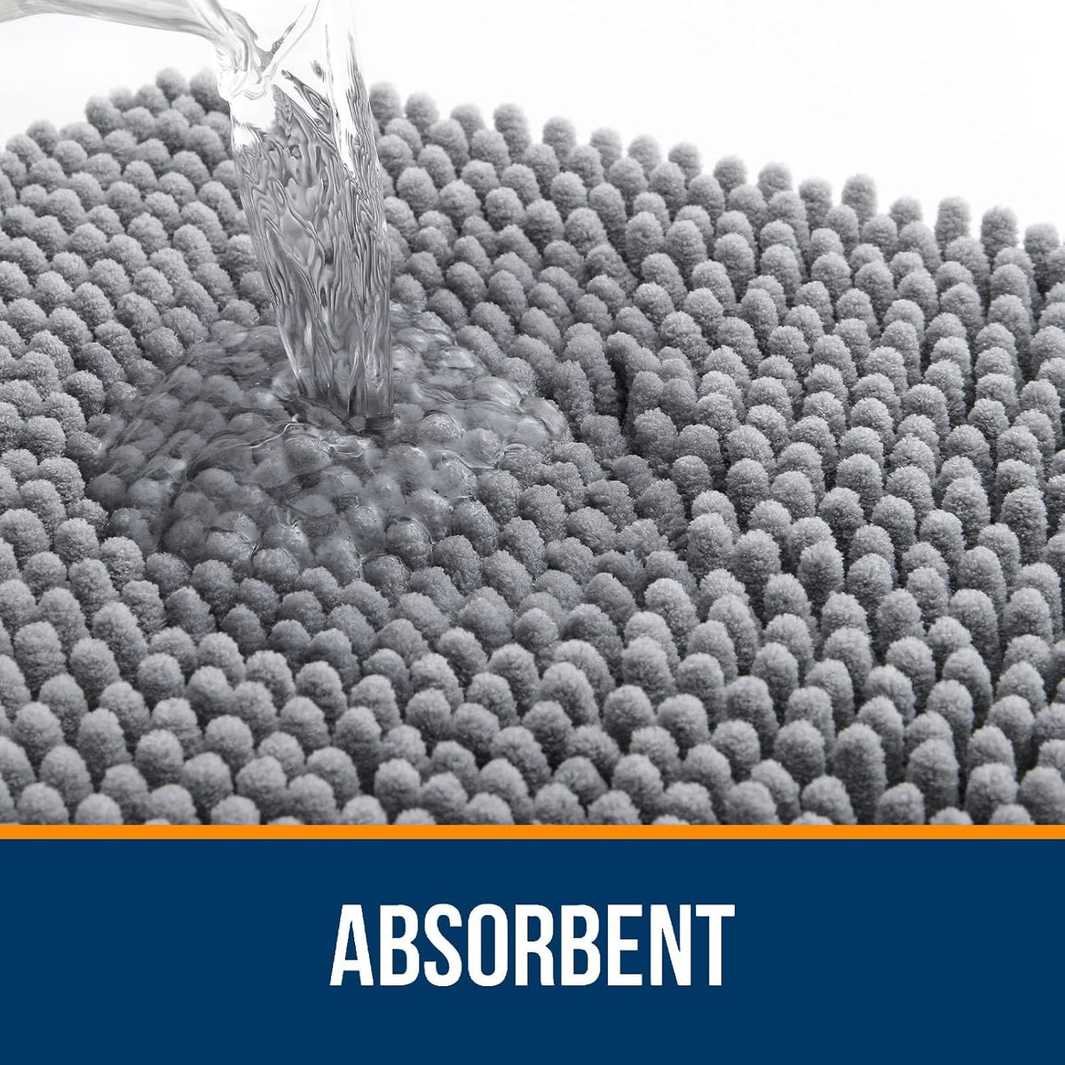 Chenille Bathroom Rugs Sets 3 Piece, 30"x20"+24"x16"+24"x20", Grey | Soft Absorbent Bath Mat and U-Shaped Contour