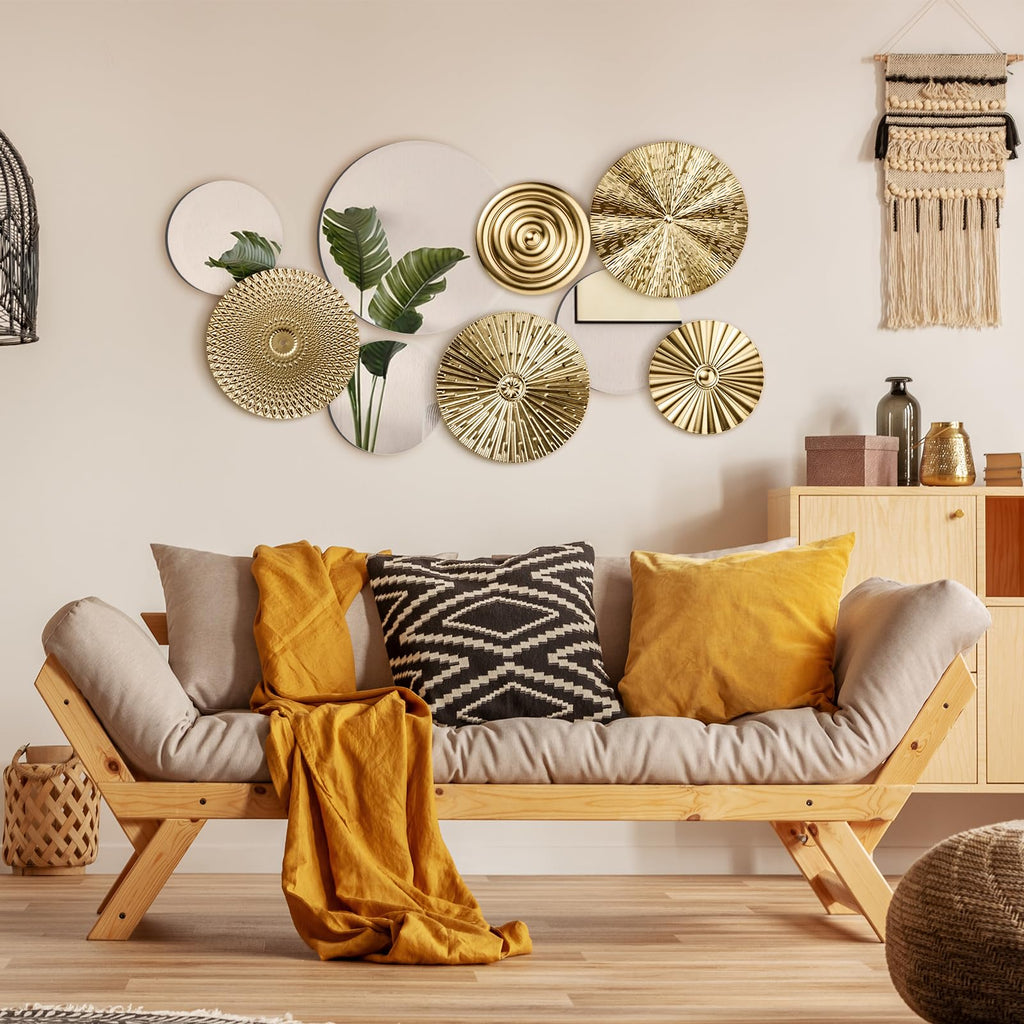 9 Pcs Gold Mirror Wall Decor Metal Round
