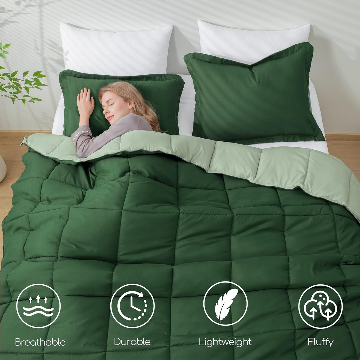 HIG 3pc Green Twin/Twin XL Bedding Comforter Set Duvet Insert Blanket