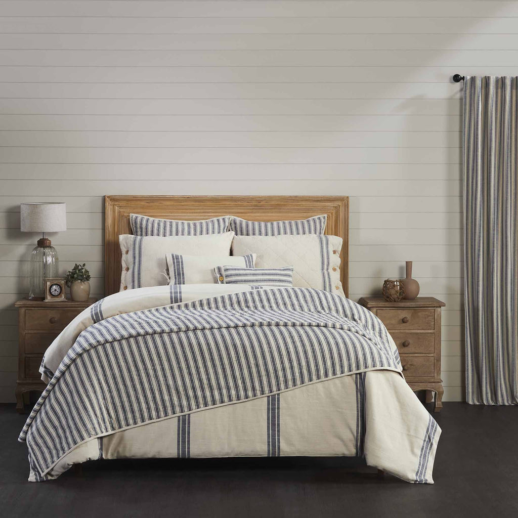 Market Place Blue Ticking Stripe Quilt