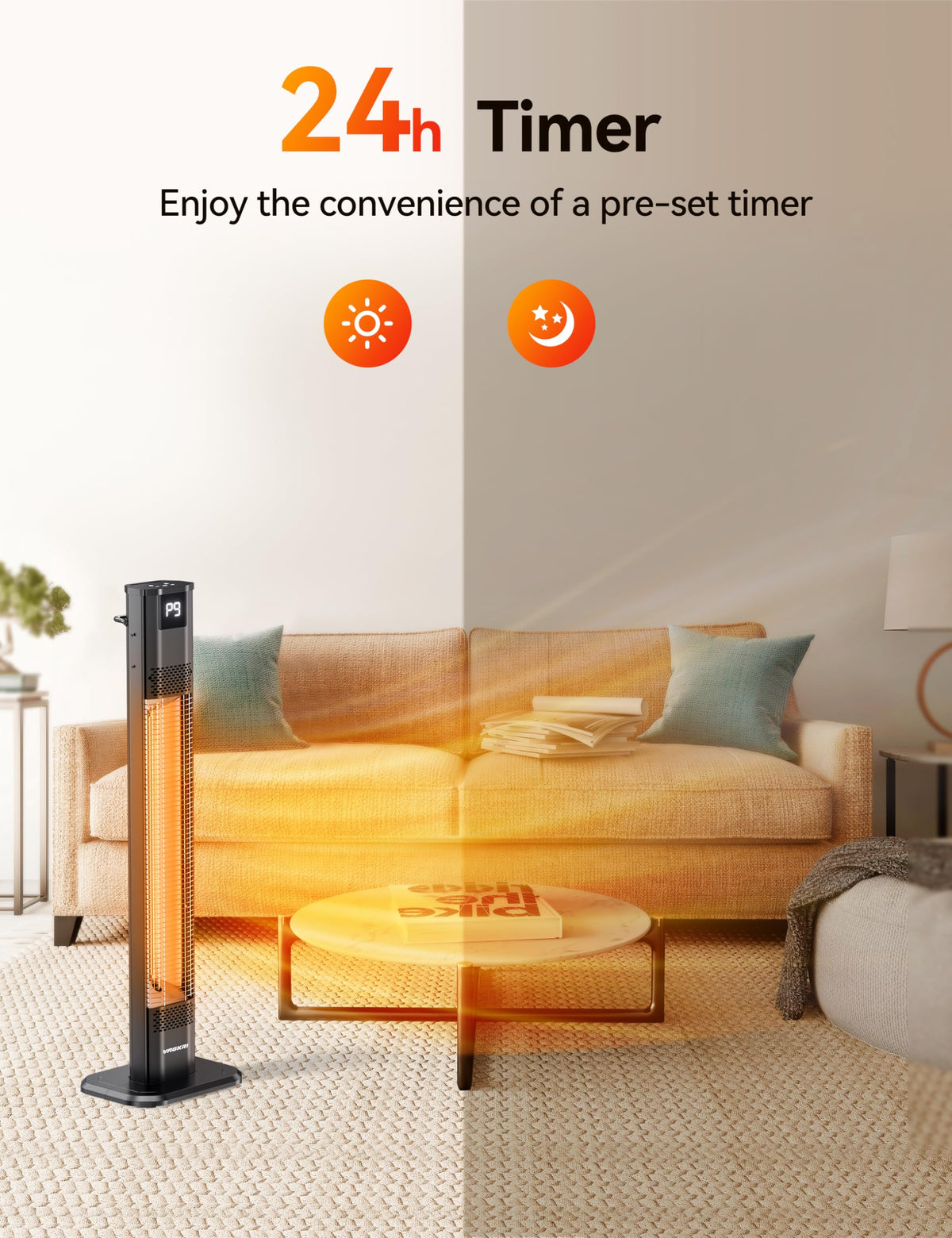 42" 1500W Electric Outdoor Infrared Heater with Remote, 9 Heat Levels, 24H Timer, 1S Fast Heating, IPX5 Waterproof