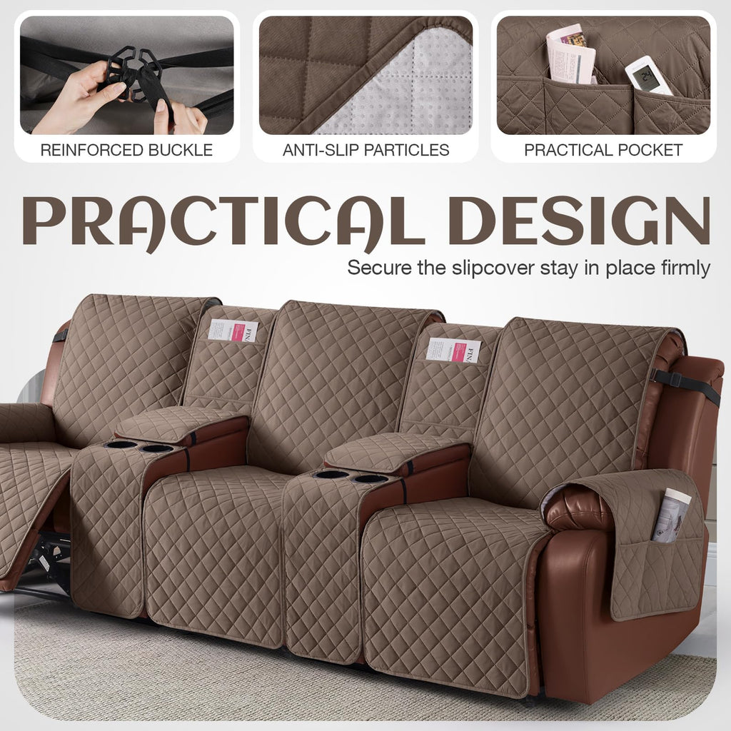100% Waterproof Recliner Sofa Cover with Console, Brown