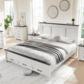 Farmhouse Bed Frame with 53" Tall Headboard, Off White