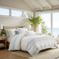Duvet Cover Set, Stripes Clipped Jacquard, Cotton Oversized Duvet Cover for a -Size Bed, Farmhouse Bedding
