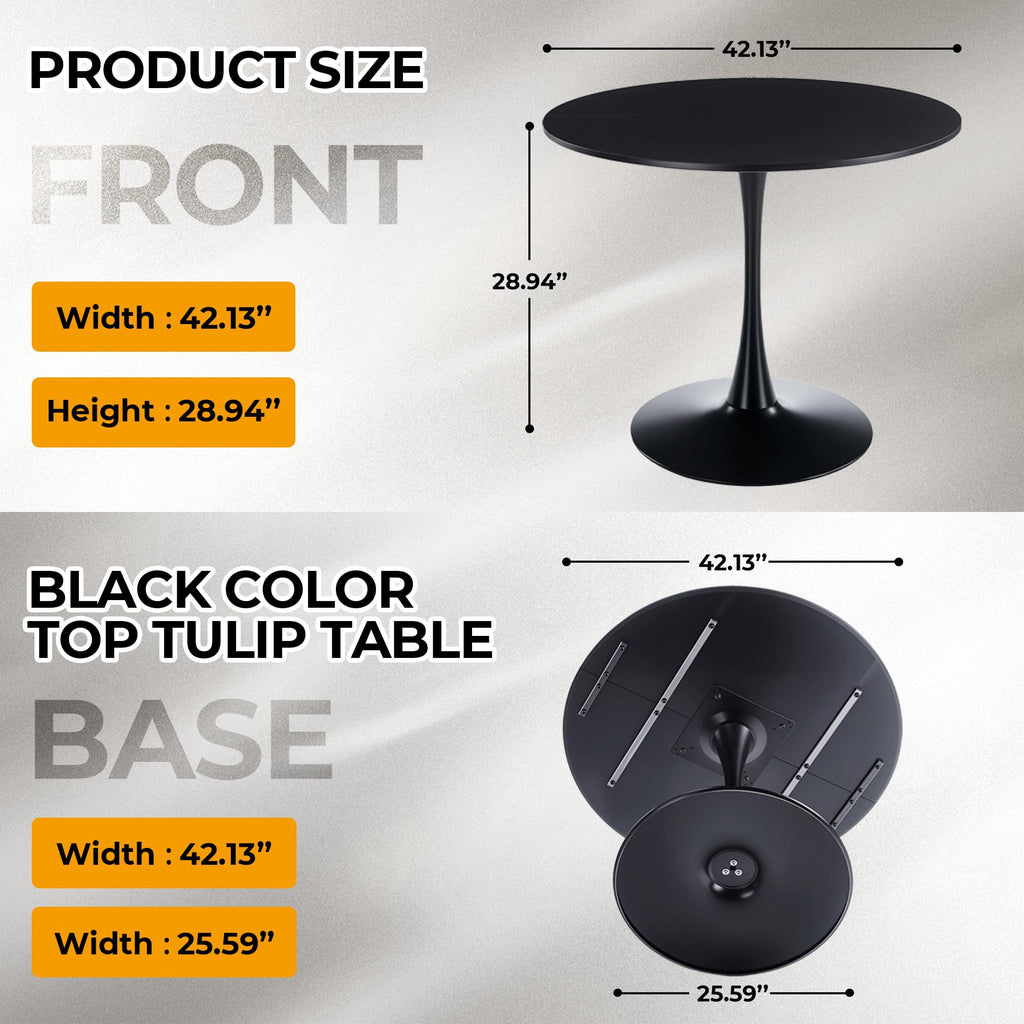 Inspired Saarinen Style 42" Round Tulip Table with Thickened Tabletop & Metal Pedestal