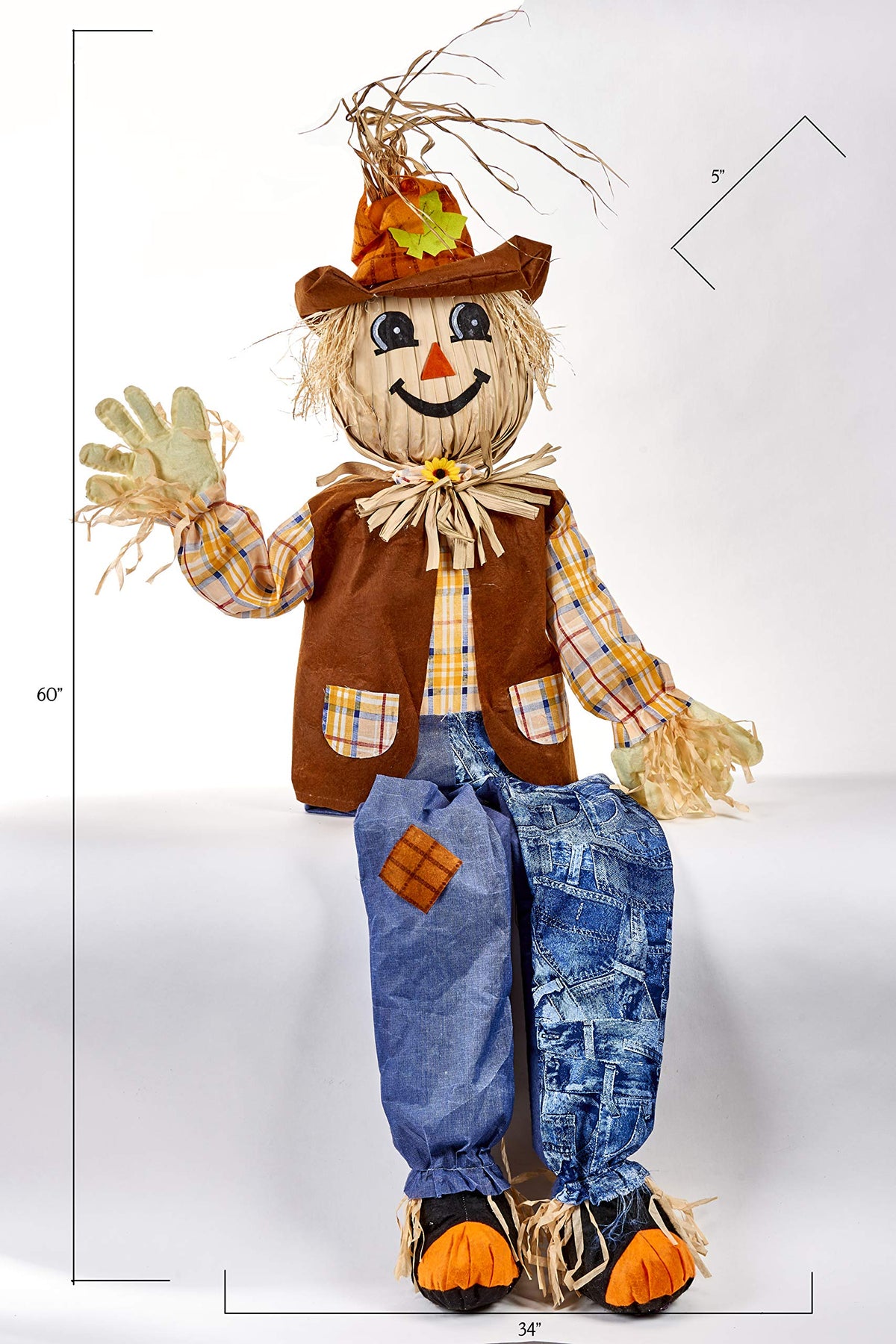 60" Life Size Harvest Sitting Scarecrow