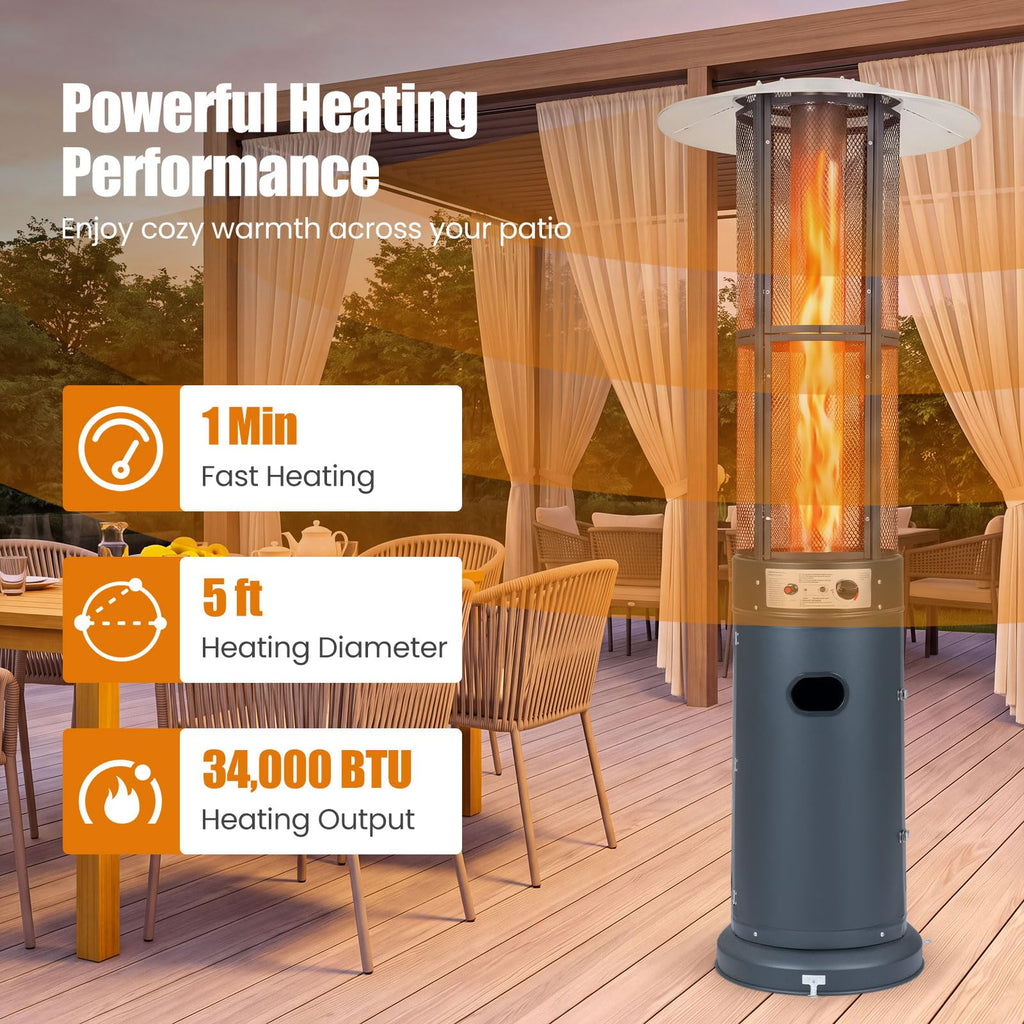 Propane Patio Heater with Wheels, Easy Ignition, 34,000 BTU