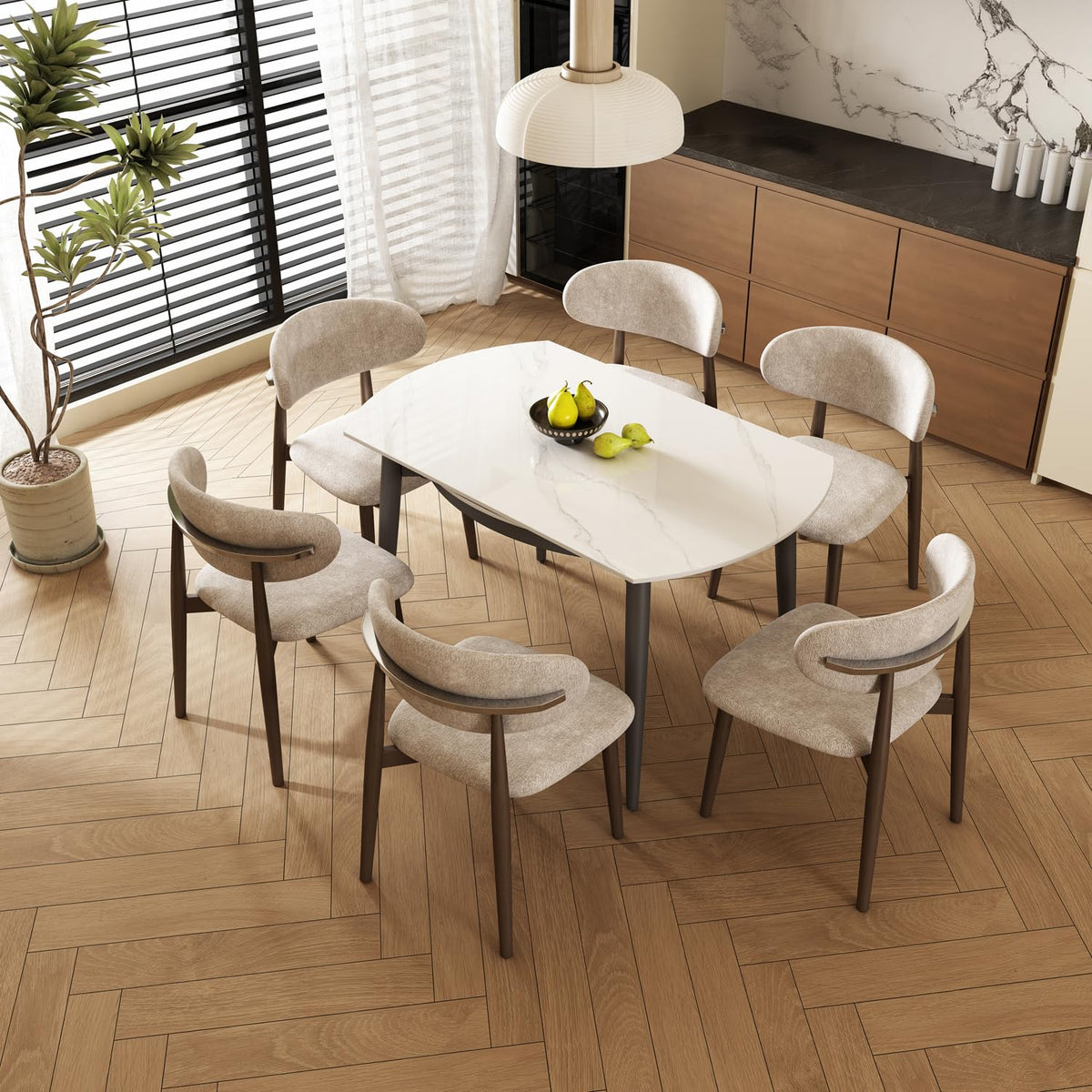 51.2"Expandable Round Dining Table, Sintered Stone Extendable Dining Table for 4-6, Modern Round Dining Room Table
